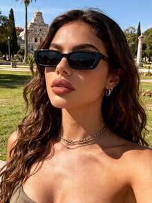 1pc Women's Plastic Geometric Frame Street Style Elegant Aesthetic Fashion Sunglasses, Suitable For Hiking, Beach, Party, Camping, Street Photography And More - Multicolor - View 2