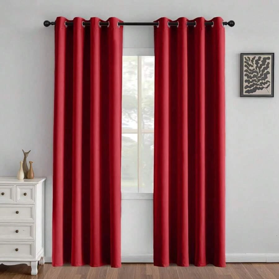 1 Piece Thermal Blackout Curtain 135x225 Cm, Total Light And UV Ray Blocking, Noise And Temperature Insulation, Ideal For Bedroom, Living Room Or TV Room - 酒紅色 - 查看 1