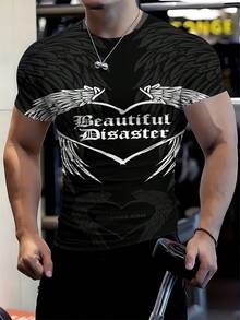Men's Printed T-Shirts Are Summer Sportswear, Beautiful Disaster Wings Heart Pattern Printsuitable For Fitness And Body Shaping. - 風格 - 查看 1