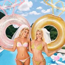 Pool Floats, Inflatable Diamond Ring Pool Float, Large Engagement Ring Floatie For Bachelorette Party, Swim Tube River Lake Wedding Bride Stagette Decor Fun Raft For Adults, Gold - Pink - View 4