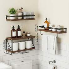 3+1 Tier Wall Mounted Bathroom Shelves Over Toilet, Rustic Wood Floating Shelves With Metal Frame And Towel Bar For Bathroom, Kitchen, Bedroom, Living Room Home Bathroom Decor Bathroom Organizer Summer Back To School - Multicolor - View 4