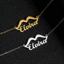 Placa con nombre personalizado con collar de labios de mujer, collar monograma elegante para mujer, regalo de joyería personalizada para ella, regalos del Día de San Valentín - Multicolor - Ver 4