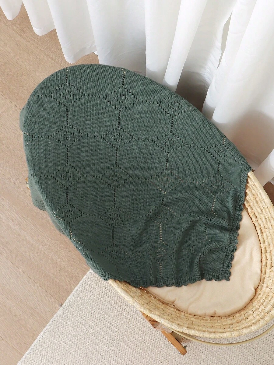 All-Season Knitted Baby Blanket, 100% Cotton Stroller Blanket, Newborn Swaddle Wrap, Children Blanket, Baby Supplies - Dark Green - View 1