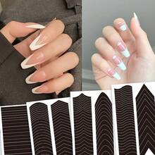 6pcs/1set French Stripe Nail Art Stencil Wave Diagonal Line Spray Template Sticker, Creative Manicure Decorative Tools - Multicolor - View 1