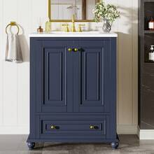 Tribesigns Bathroom Vanity With Ceramic Sink 24" ,Freestanding Bathroom Vanity Cabinet With 2 Soft Close Doors & 1 Drawer, Solid Wooden Frame & Coated Surface, For Small Bathroom Powder Room,Navy Blue - 海軍藍 - 查看 11