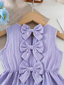 Gaun Tanpa Lengan Bertekstur Musim Semi/Panas untuk Anak Perempuan dengan Detail Pita di Bagian Belakang, Minimalis dan Elegan - Purple - View 6