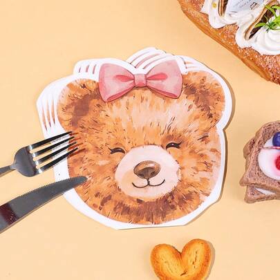 20/40/60 Pcs,Cute Cartoon Teddy Bear Disposable Napkins,4 Styles Funny Face Printed Teddy Bear Cocktail Napkins With Bow Decor,13*13 Inch 2-Ply Thick Decorative Serviettes,Ideal For BabyShowers,Retro Themed Parties,Wedding Events,Birthday Parties And Table Atmosphere Decorations