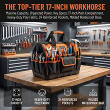 17-Inch Electrician Tool Bag With 46 Pockets, Durable Design With Foldable Organizer, Suitable For HVAC Tools, Wide Opening And Adjustable Shoulder Strap, Perfect For Mechanics, Craftsmen And Contractors - 17in - View 3