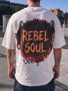 Camiseta oversize con impresión frontal y trasera "Rebel Soul Devil" de Fractyr, de tacto suave, lavado vintage y estilo callejero casual - Blanco - Ver 5