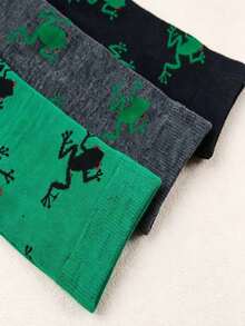 3 đôi tất ống cổ trung họa tiết jacquard ngộ nghĩnh dành cho nam và nữ, in hình ếch, thích hợp cho mùa xuân và mùa hè. - Nhiều màu - Xem 4