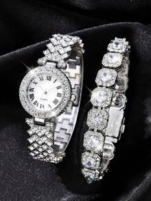 2pcs Women's Silver Dial Floral Quartz Watch, Suitable For Daily Decoration, No Box - Silver - View 1