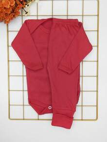 2 Piece Newborn Baby Set Long Sleeve Summer Ribbed Knit /Red Unisex - 紅色 - 查看 3