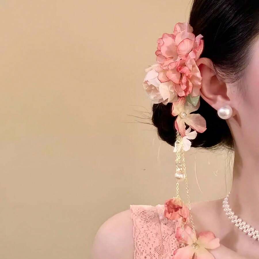 女士优雅花朵珍珠流苏波西米亚风发夹,适合日常佩戴,居家、学校、海滩、办公室、派对、节日、生日、返校、新年、情人节、母亲节、圣诞节、婚礼、音乐节、毕业典礼、春夏秋冬、旅行等场合。 - 彩色 - 查看 1