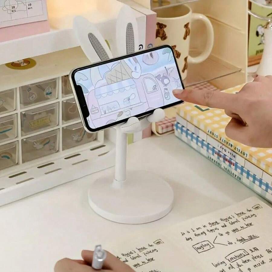 Giá đỡ điện thoại hình thỏ điều chỉnh độ cao (1/2 chiếc), giá đỡ điện thoại để bàn có thể điều chỉnh góc và độ cao, thích hợp cho livestream, phù hợp với mọi loại điện thoại.