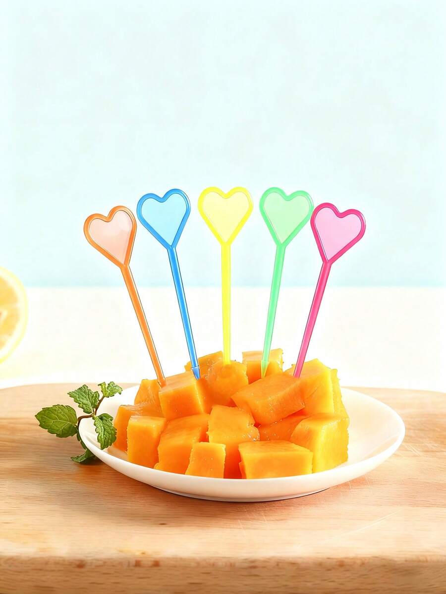 50/100 que xiên trái cây hình trái tim, que xiên khai vị cocktail, thích hợp cho các bữa tiệc, sinh nhật, Giáng sinh, tiệc nướng và họp mặt gia đình. - Nhiều màu - Xem 1
