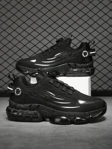 Men's All-Black Convenient One-Button Slip-On Shock-Absorbing Outdoor Work Shoes, Thick Sole Durable Safety Shoes, Chef Shoes, Athletic Sneakers - Black - View 1
