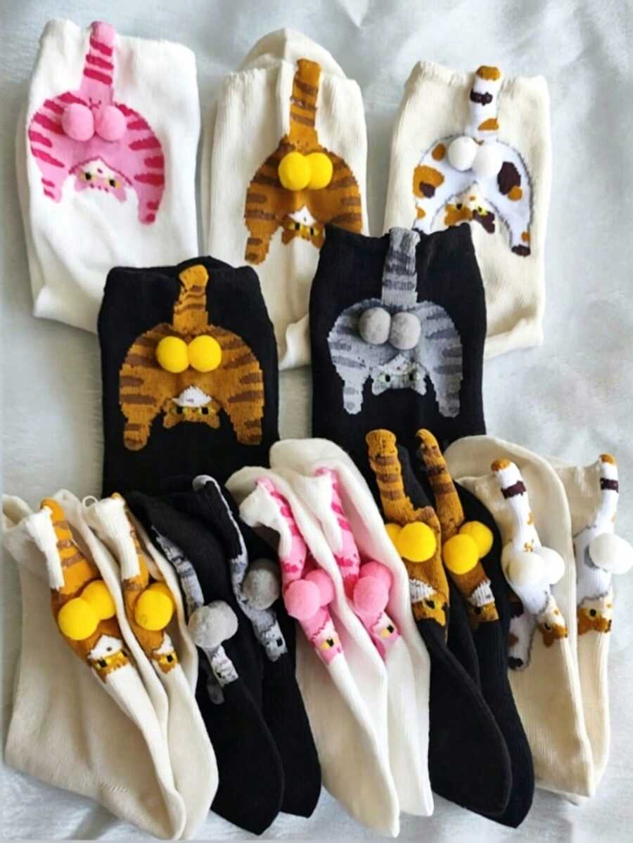 5 đôi tất hình quả bóng mèo dễ thương ngẫu nhiên - Thiết kế trứng mèo 3D, chất liệu polyester mềm mại, chỉ giặt tay, quà tặng trừu tượng cho người yêu mèo, tất dễ thương, thiết kế tất vui nhộn, chất liệu tất bền, tất hình mèo, tất hình trứng mèo, tất cổ cao hình động vật, tất vui nhộn/phong cách - Nhiều màu - Xem 1