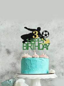 足球主题数字生日蛋糕闪光插页，带有 1/2/3/4/5/6/7/8/9/10/11/12/13/14/15 岁数字，生日快乐插页卡，适用于运动派对装饰。 - 查看 10