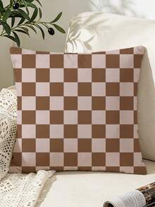 1pc Reversible Brown Plaid Throw Pillow Cover, 45x45cm/17.71*17.71in (Inner Pillow Not Included), Soft Polyester Sofa Cushion Cover With Invisible Zipper, Machine Washable, Suitable For Living Room, Bedroom Or Car Decor | Plaid Pattern | Durable Pillow Sham, Sofa Pillow - Brown - View 3
