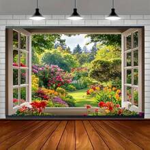 Telón de fondo con escena floral colorida para ventana, adecuado para decoración de eventos, cabina fotográfica y accesorios de estudio - 3 - Ver 4