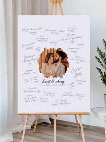 Customized Photo Wedding Signature Board, Signature Plate, Modern Wedding Poster, Minimalist Wedding, Alternative To Wedding Guest Book, Wedding Decor Board, Personalized Canvas, Custom Poster, Warm Wedding Atmosphere - Multicolor - View 2