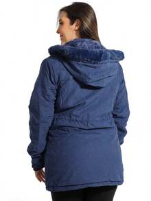 Anistia Women's Parka Jacket, Twill, Fur Lining And Hood - 藏蓝色 - 查看 5