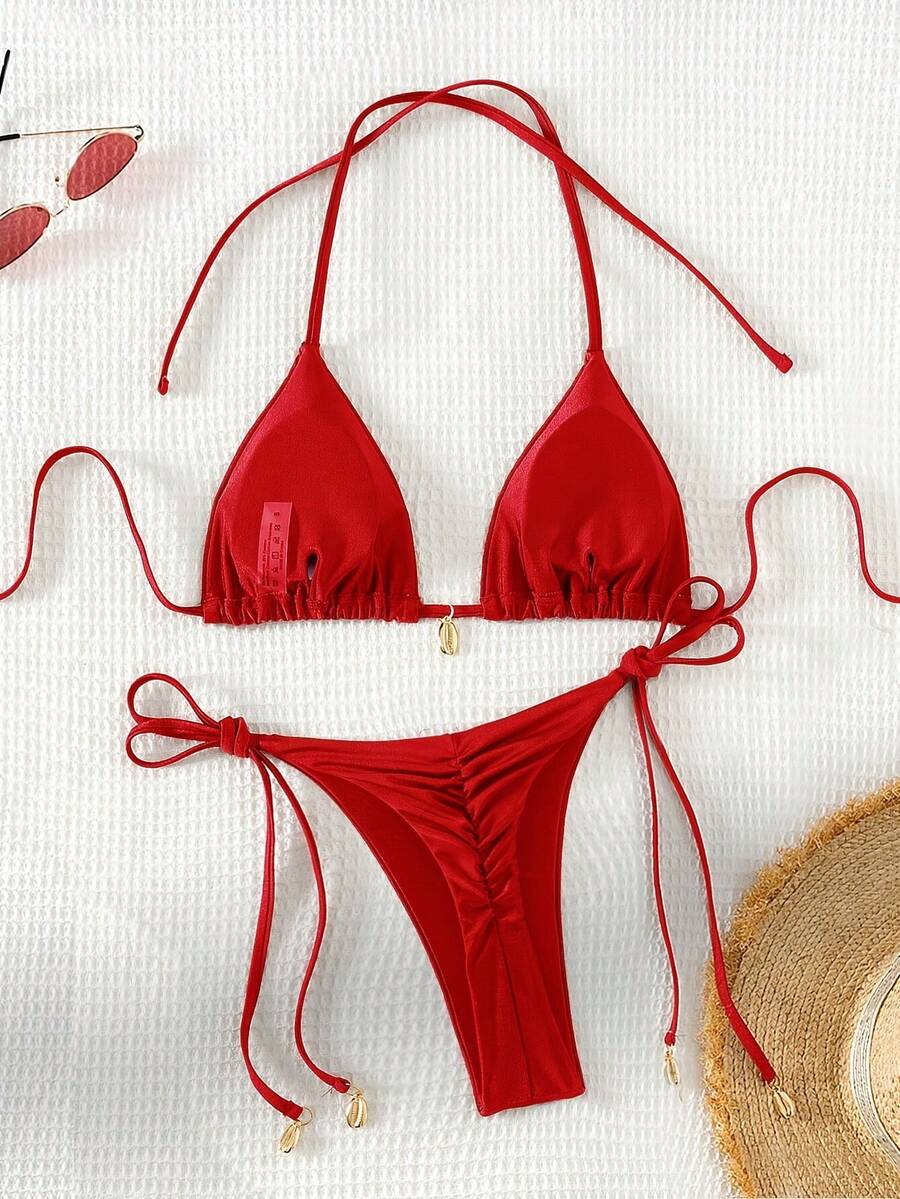 All-In-One Vacation Set: Red Bikini With Hat & Shades - 紅色 - 查看 1