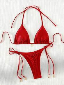 All-In-One Vacation Set: Red Bikini With Hat & Shades - 紅色 - 查看 5