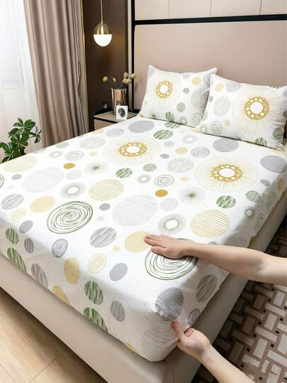 1 chiếc ga trải giường họa tiết hình tròn hình học phong cách Boho, tối giản Bắc Âu, màu xanh lá cây và vàng tươi mát, mềm mại, thân thiện với da, chống trơn trượt, phù hợp với giường đơn/đôi/nữ hoàng/vua, có thể giặt máy, lý tưởng cho trang trí phòng ngủ.