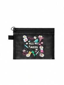 "All My Meds" Printed Mesh Makeup Bag, Red Padded Portable Pill Pouch, Cosmetic Bag, Skincare Bag, Travel Essential, Dorm Supplies, Wedding Bride Gift, Mother's Day Gift, Birthday Gift, Transparent Pill And Medical Supplies Storage Bag, Fashion Travel Pill Bag, Health Essential - Multicolor - View 16