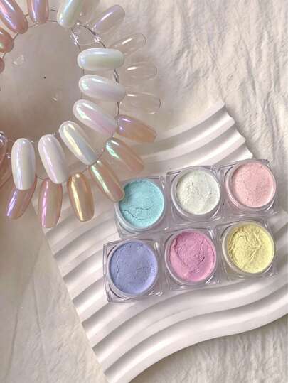 Aurora Glass Pearl Nail Powder Flash Mirror Surface Effect Ultra Fine Opalescent Holographic Shimmer Nail Art Powder For Home DIY Manicure Design Professional Nail Salon(0.5g/Bottle)