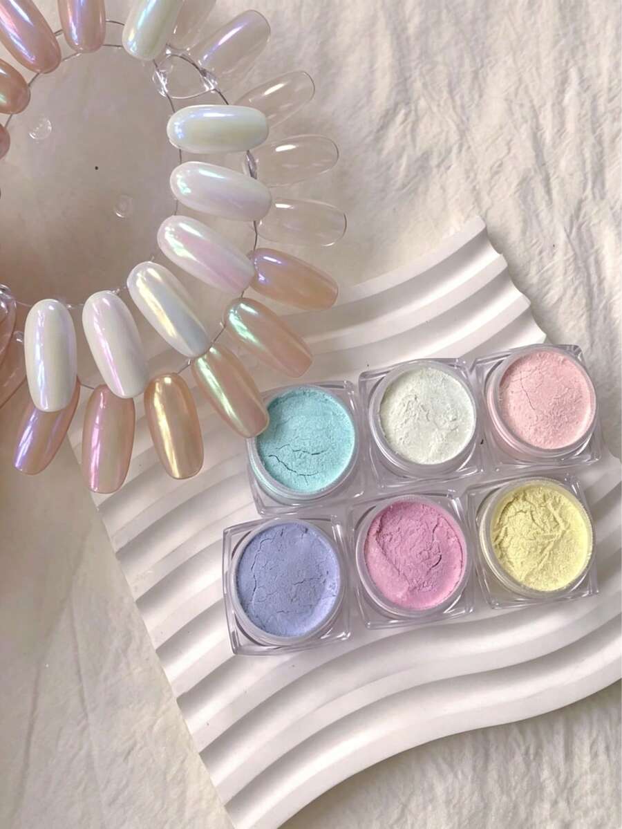 Aurora Glass Pearl Nail Powder Flash Mirror Surface Effect Ultra Fine Opalescent Holographic Shimmer Nail Art Powder For Home DIY Manicure Design Professional Nail Salon(0.5g/Bottle) - Multicolor - View 1