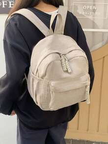 Solid Color Corduroy Fabric Fashion Versatile Minimalist Backpack For Women - Khaki - View 5