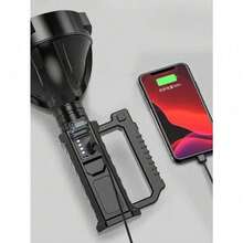 Linterna LED portátil súper brillante, linterna LED, linterna LED portátil de alta intensidad con luz lateral, carga USB, reflector de luz fuerte, con Soporte - negro - Ver 4