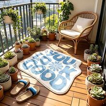 1 pieza Alfombra de peluche con forma asimétrica "Te ves bien", lavable a máquina, decoración del hogar para sala de estar, dormitorio, baño, cocina - Celeste - Ver 5