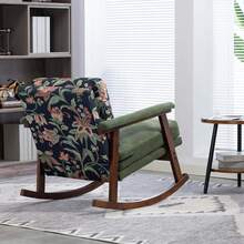 Mid Century Modern Rocking Chair, Upholstered Accent Chair With Solid Wood Frame, High Back Reading Armchair For Living Room Bedroom Nursery, Green - Green - View 2