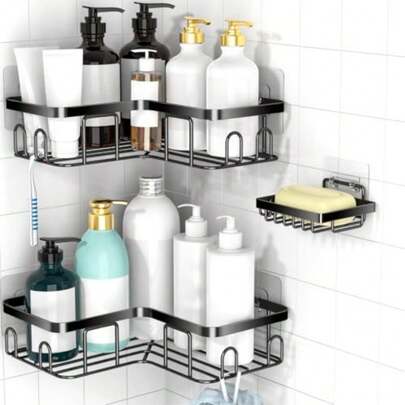 Corner Shower Caddy Shelf Organizer Rack Self Adhesive Bathroom Shelves Basket Home Wall Shower Inside Organization And Storage Decor Rv Accessories First Apartment Essentials