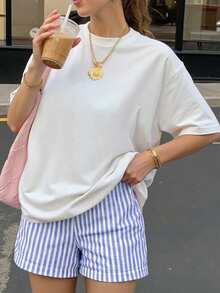 Women's Casual Cherry Print Short Sleeve Top And Shorts 2-Piece Set, Leopard Print, Polka Dot, Plaid, Elegant, Sporty, Preppy Style White Summer - White - View 3