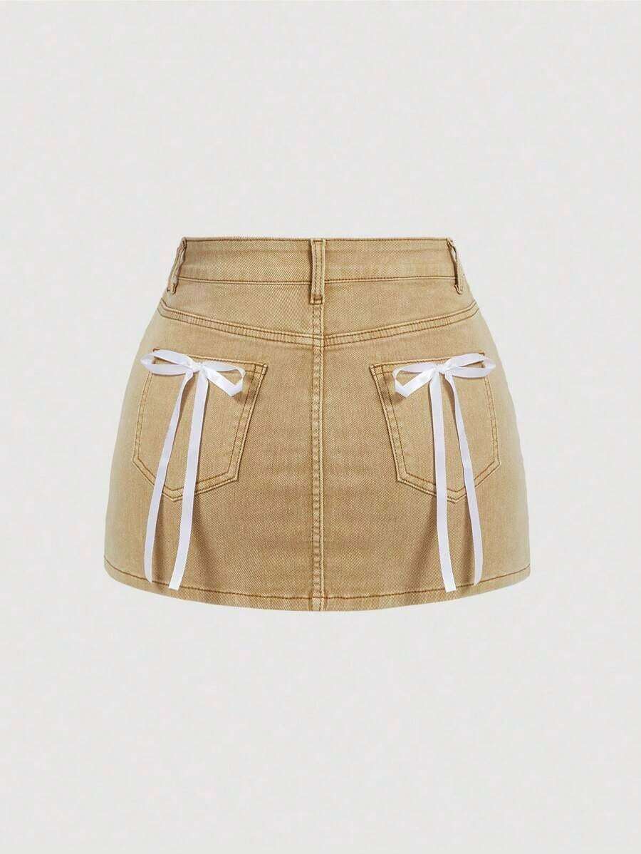 Women Denim Skirts - 卡其色 - 查看 1