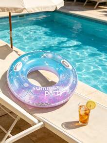 Eye-Catching Inflatable Swim Ring, 2 Options With/Without Thickened Double Handles, Gradient Purple, For Pool Party, Summer Beach, Fun Outdoor Water Sports, Pool Float, Water Sports Accessory, Outdoor Water Product - Multiple Styles - View 4