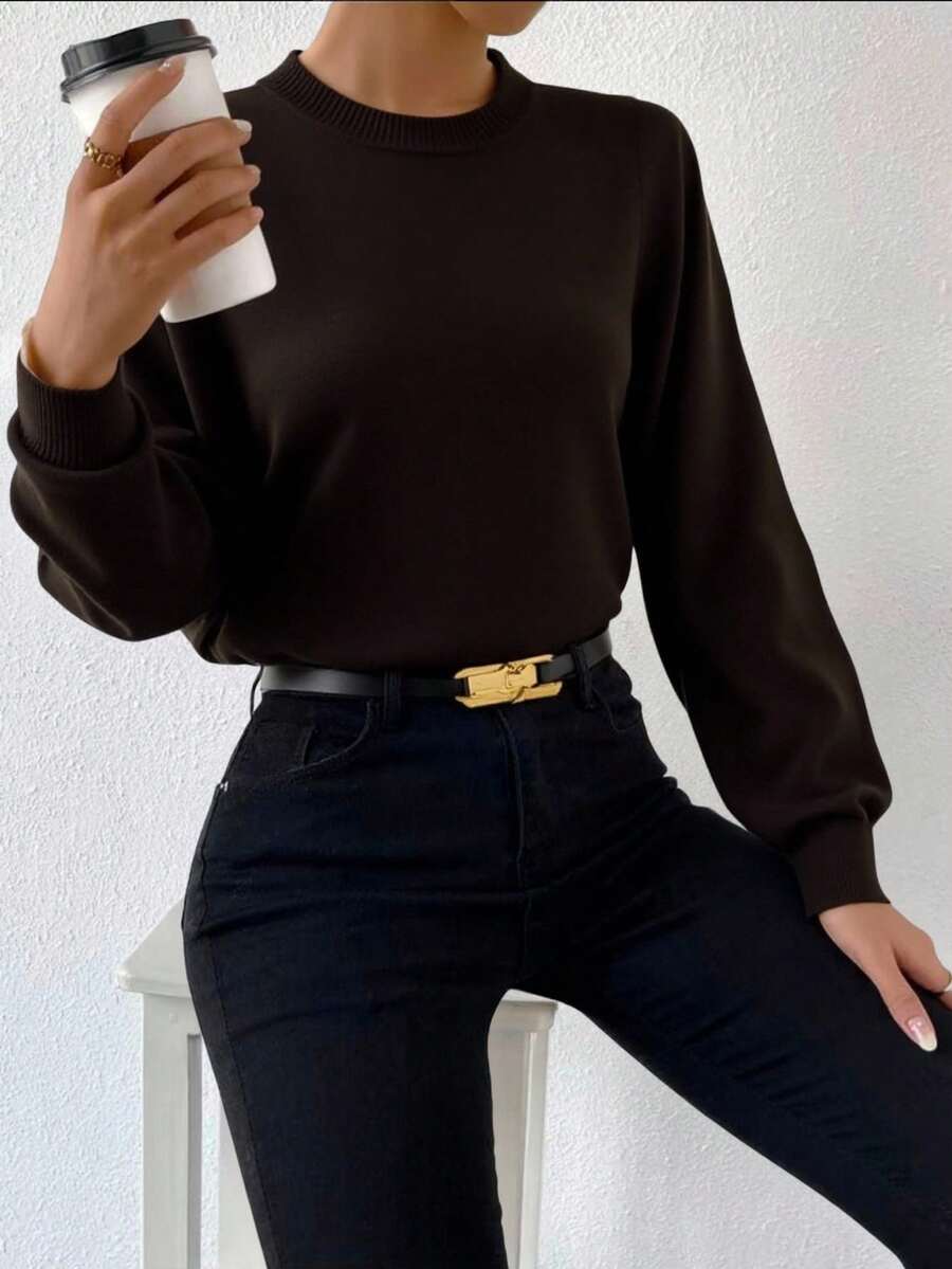 Mohair (Angora) Blouse, Women's Long-Sleeved Blouse, Thick, Printed, Plain, Suitable For Holidays, Vacations, Office, Daily Wear, Autumn, Winter. - 咖啡棕 - 查看 1