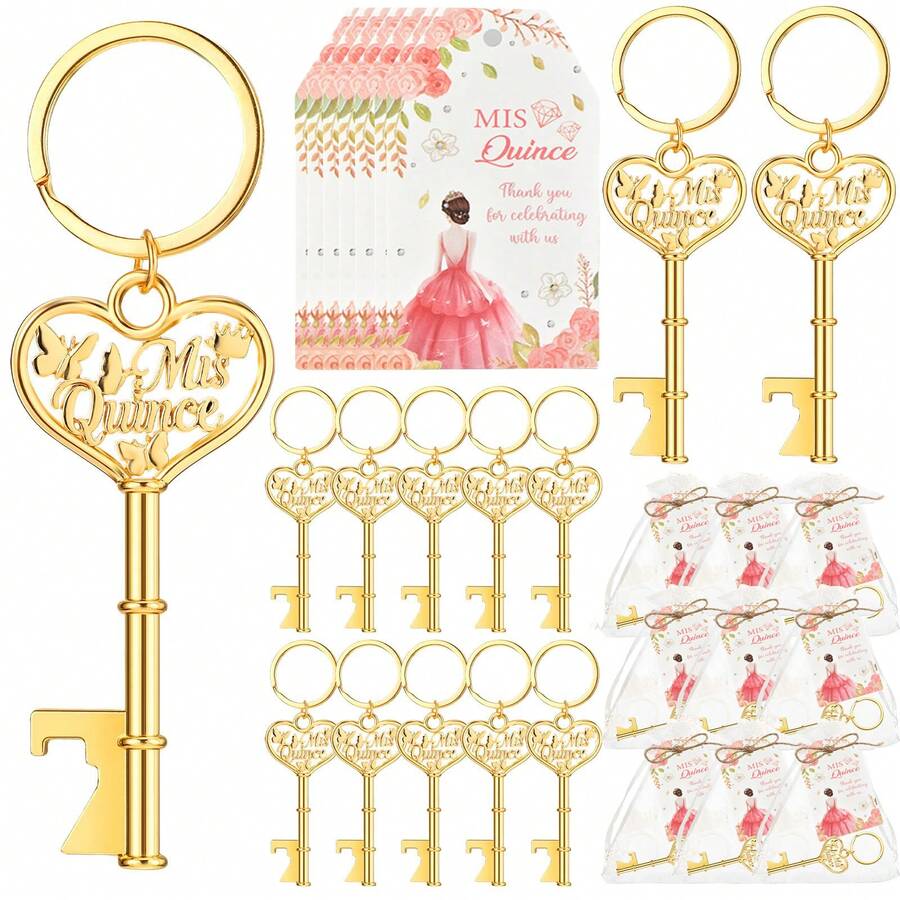 10pcs/Set Bottle Opener With Sand Bag, Rope, Thank You Card, Suitable For Wedding, Birthday Party, Valentine's Day Gift, Kitchen & Bar, Party Favors - View 1