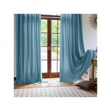 Plain Velvet Curtain With 8 Buttons (1 Piece), Soft And High Quality Fabric, Enhances The Style Of Your Home, Perfect To Complement Any Modern Decor Style. - 天藍色 - 查看 4
