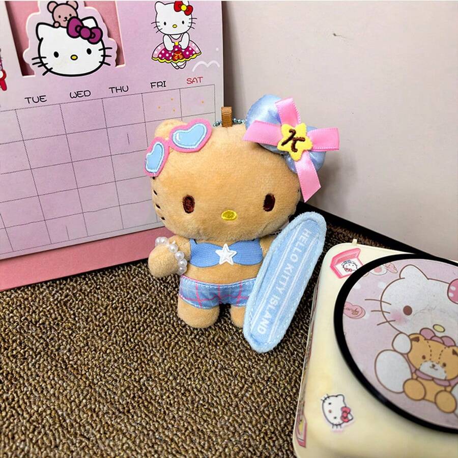 SANRIO 1个三丽鸥Hello Kitty毛绒挂件，济州岛冲浪KT毛绒娃娃背包挂饰，节日礼物
