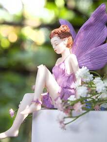 1件仙女花园雕塑 - 精致树脂坐姿小雕像，带有梦幻般的紫色翅膀，室内/室外装饰摆件，增添迷人魅力 - 多款1 - 查看 9