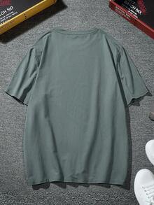 Expression Print Drop Shoulder T-Shirt - 綠色的 - 查看 2