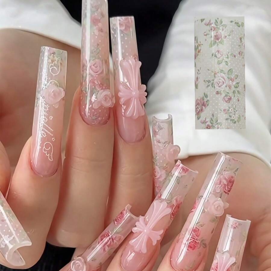 RITANAILDECO 10卷装 RitaNail 春夏精致花卉美甲印花贴纸，玫瑰、波点、郁金香、牡丹，水彩风格，适合DIY居家美甲沙龙，情人节可爱之选