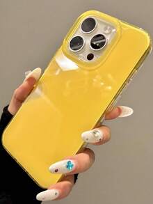 1pc Cute Minimalist Solid Color Shockproof Phone Case Suitable For IPhone 17 16 15 Pro Max 13 14 12 Pro Plus 11, Fashionable Candy Color Protective Cover - Yellow Without Letters - View 5