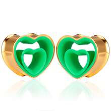 2 piezas Túneles de oreja con corazón bicolor, dilatadores de oreja de acero inoxidable hipoalergénicos, accesorios de perforación corporal de estilo dulce y fresco color verde oscuro - amar - Ver 17