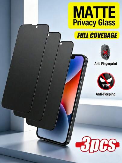 3pcs Matte Tempered Glass Privacy Screen Protector, Compatible With IPhone 17 Pro Max, 17 Pro, 17 Air, 17e, 17, 16 Pro Max, 16, 16 Pro, 16 Plus, 15, 14, 13, 12, 11, Anti-Peeping Tempered Glass Screen Protector, Phone Accessories